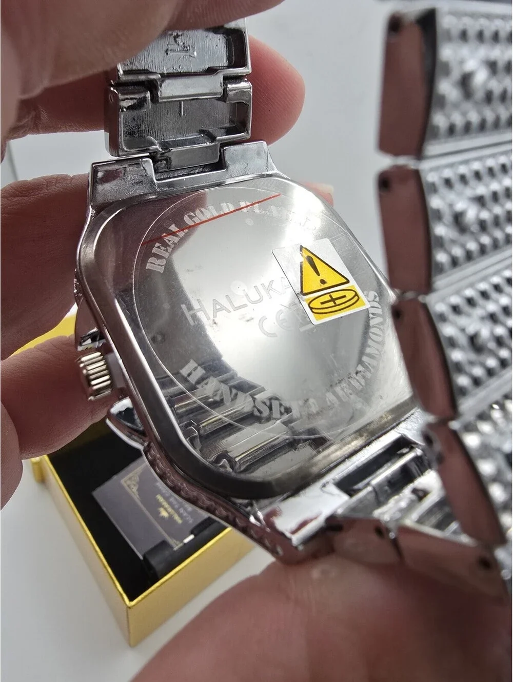 Mens Silver Tone Iced Out Square Watch Roman Dial Crystal Bezel New In Box